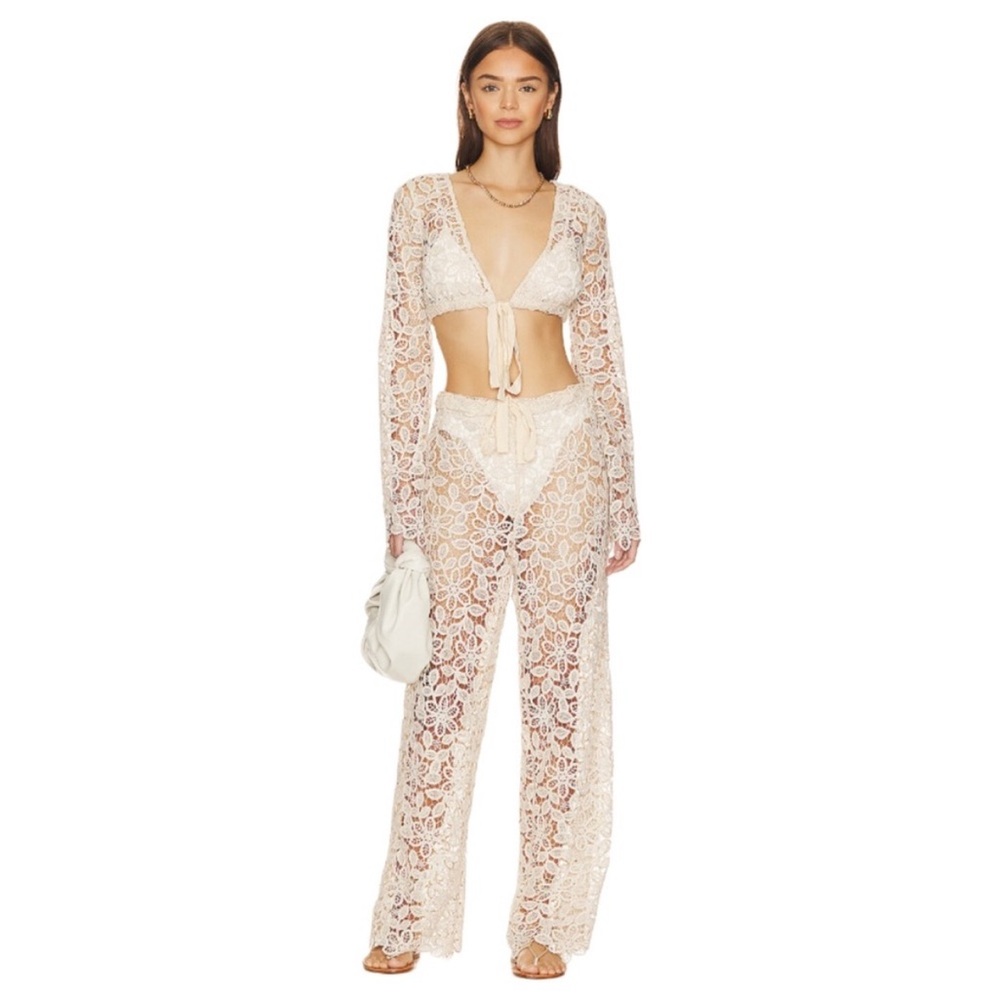 Majorelle Fortuna Santorini Sand Cream White Crop Top and Pants Set Size Medium